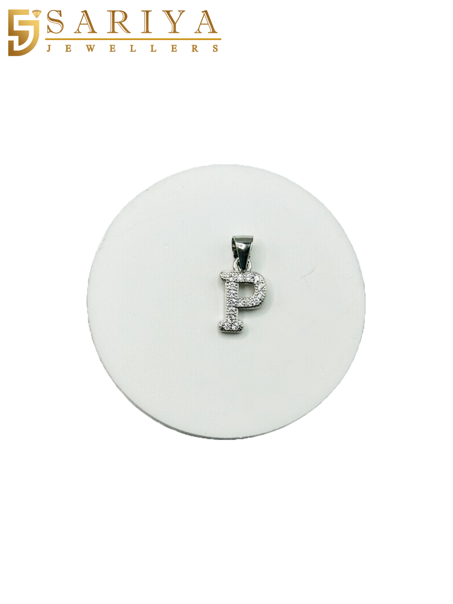 925 Sterling Silver "P" Letter Alphabet Pendant with Cubic Zirconia CZ Stone for Men/Women/Boys/Girls