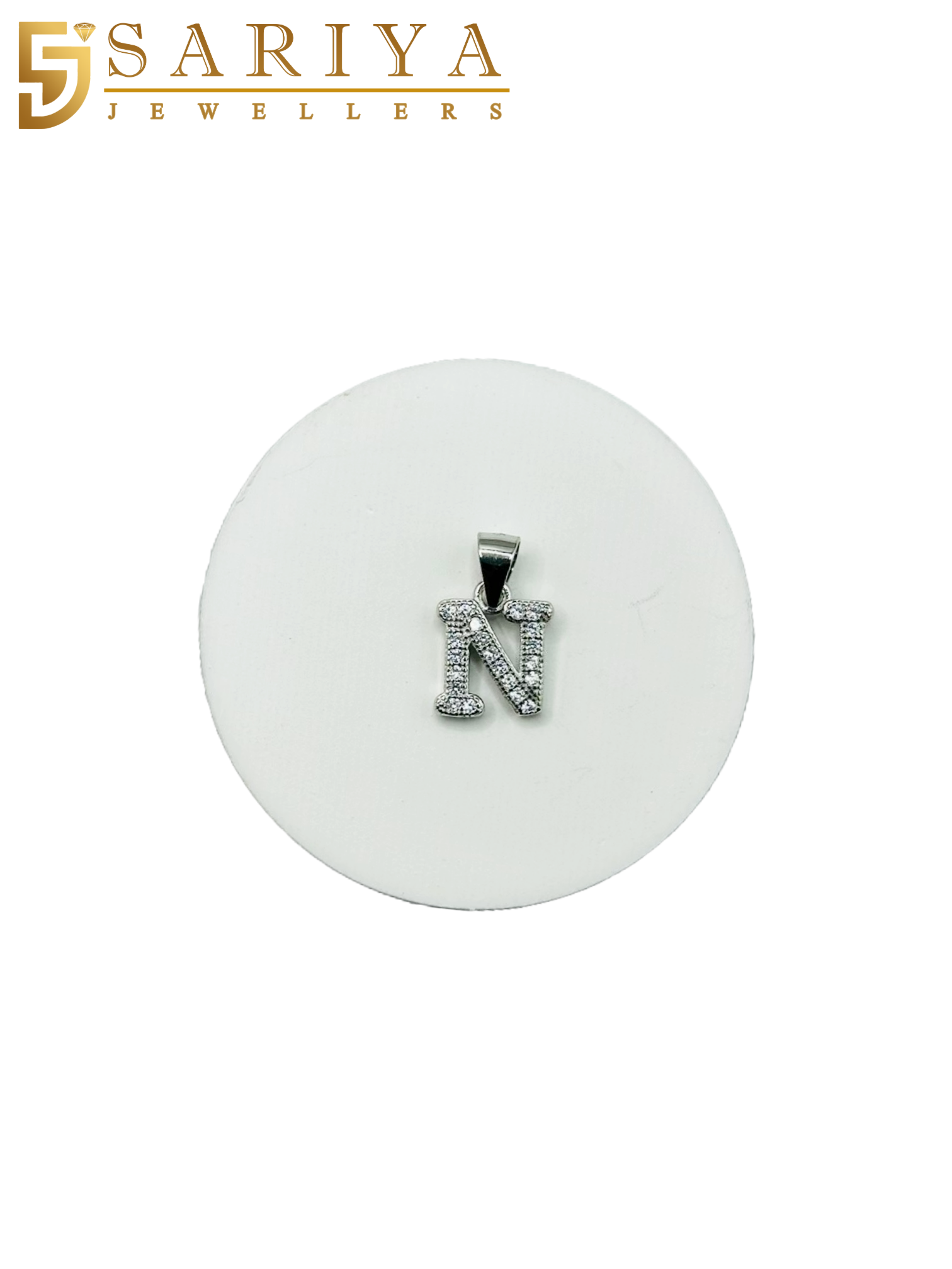 925 Sterling Silver "N" Letter Alphabet Pendant with Cubic Zirconia CZ Stone for Men/Women/Boys/Girls