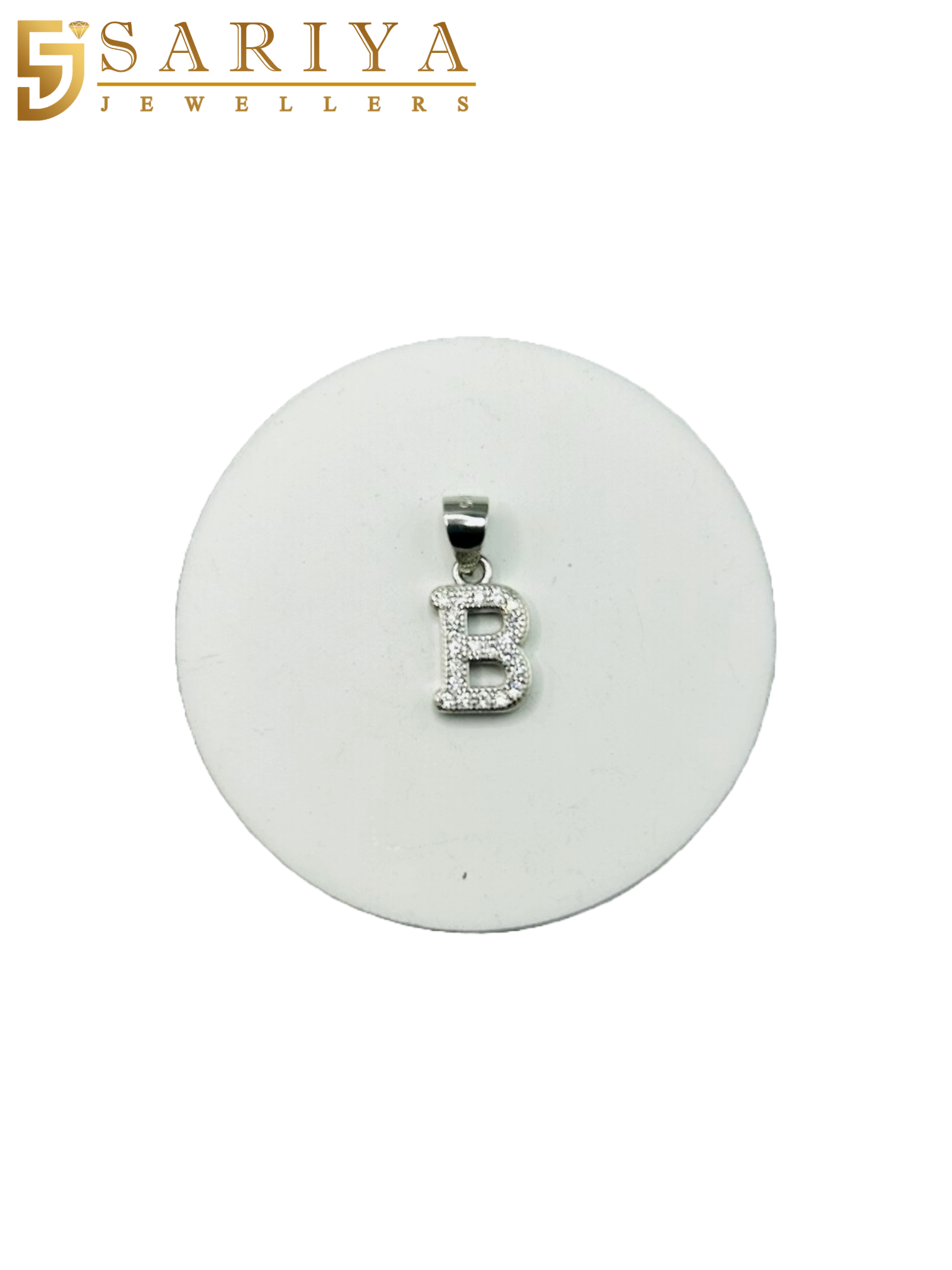 925 Sterling Silver "B" Letter Alphabet Pendant with Cubic Zirconia CZ Stone for Men/Women/Boys/Girls