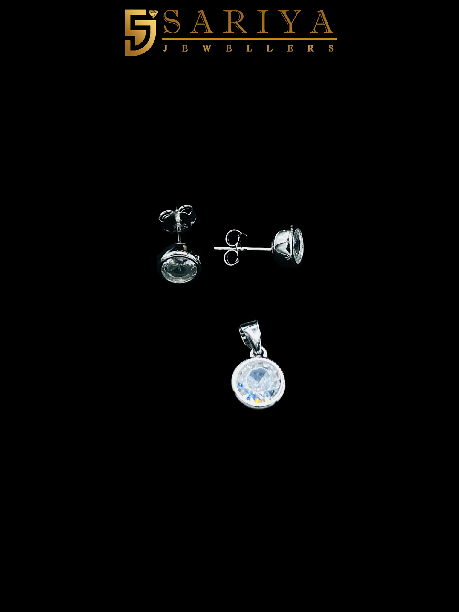 Premium Round Shape 925 Silver Pendant & Earrings Set