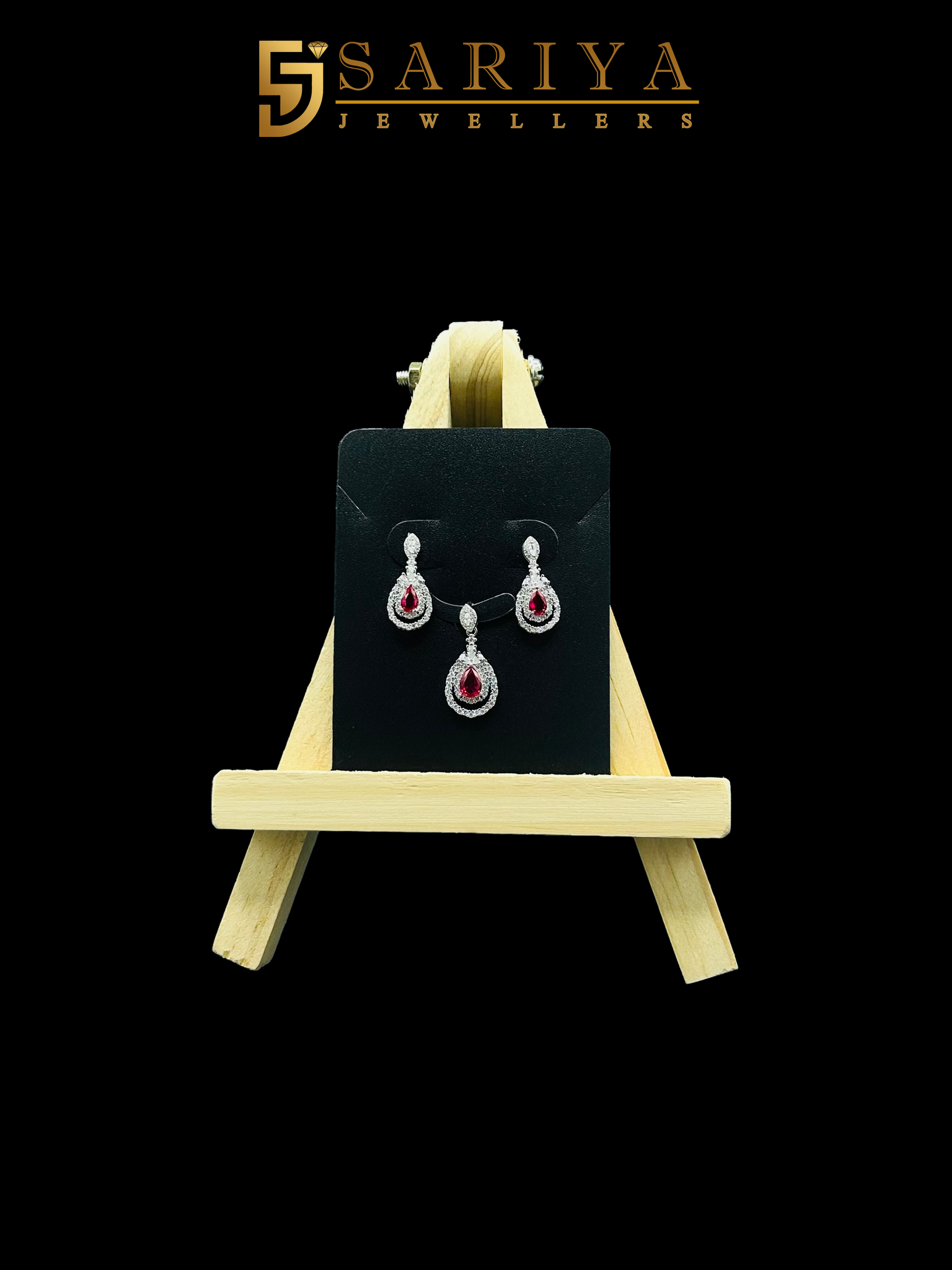 Premium Quality 925 Silver Hot Pink Stone Pendant & Earrings Set