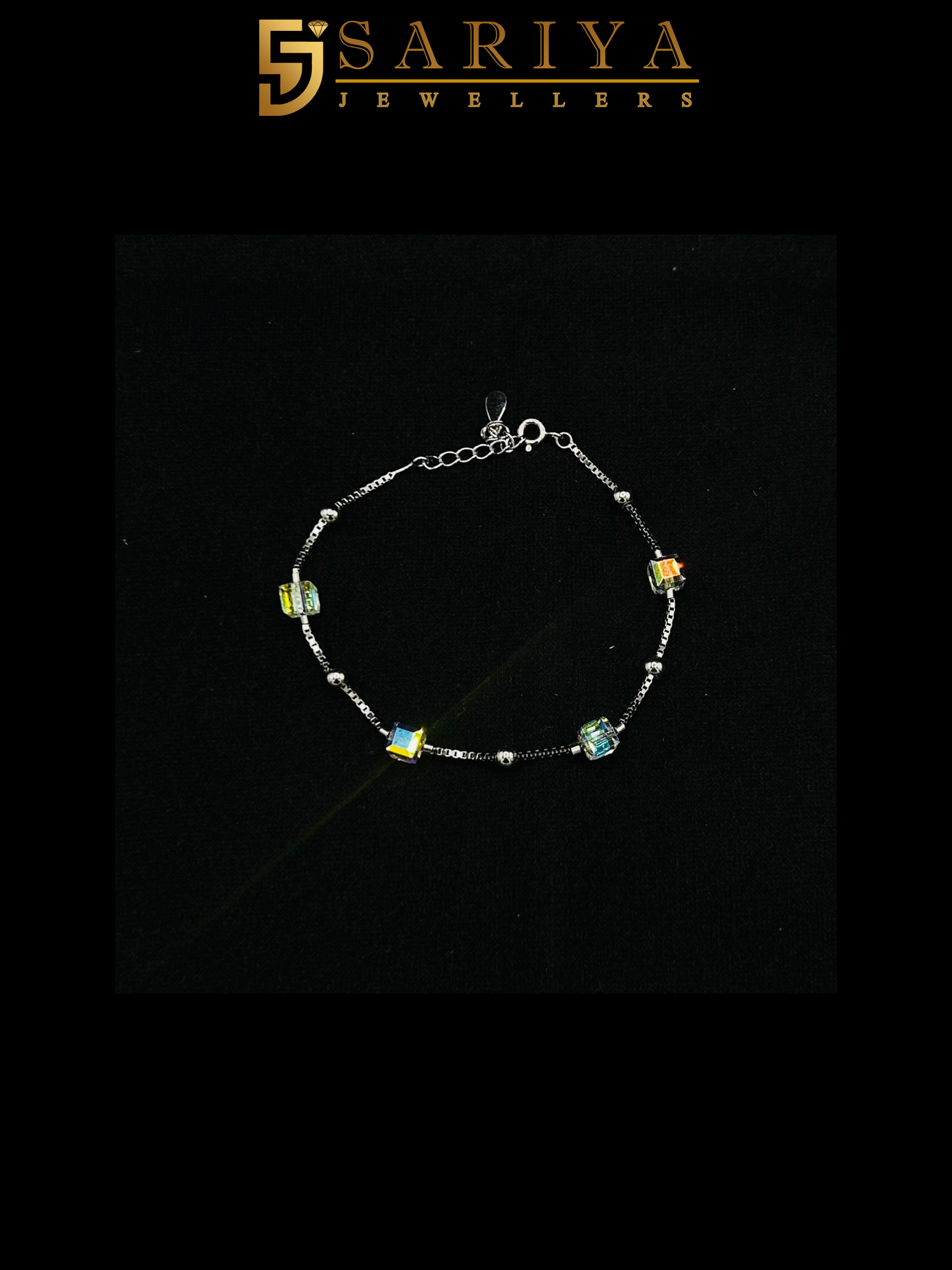 925 Silver Rainbow Crystal Adjustable Chain Bracelet

