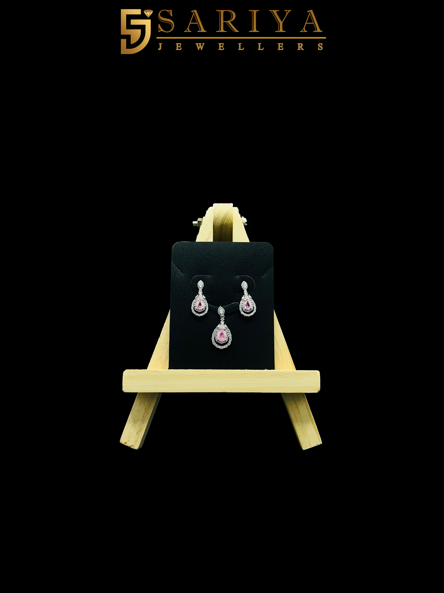 925 Silver Sparkling Pink Stone Pendant & Earrings Set
