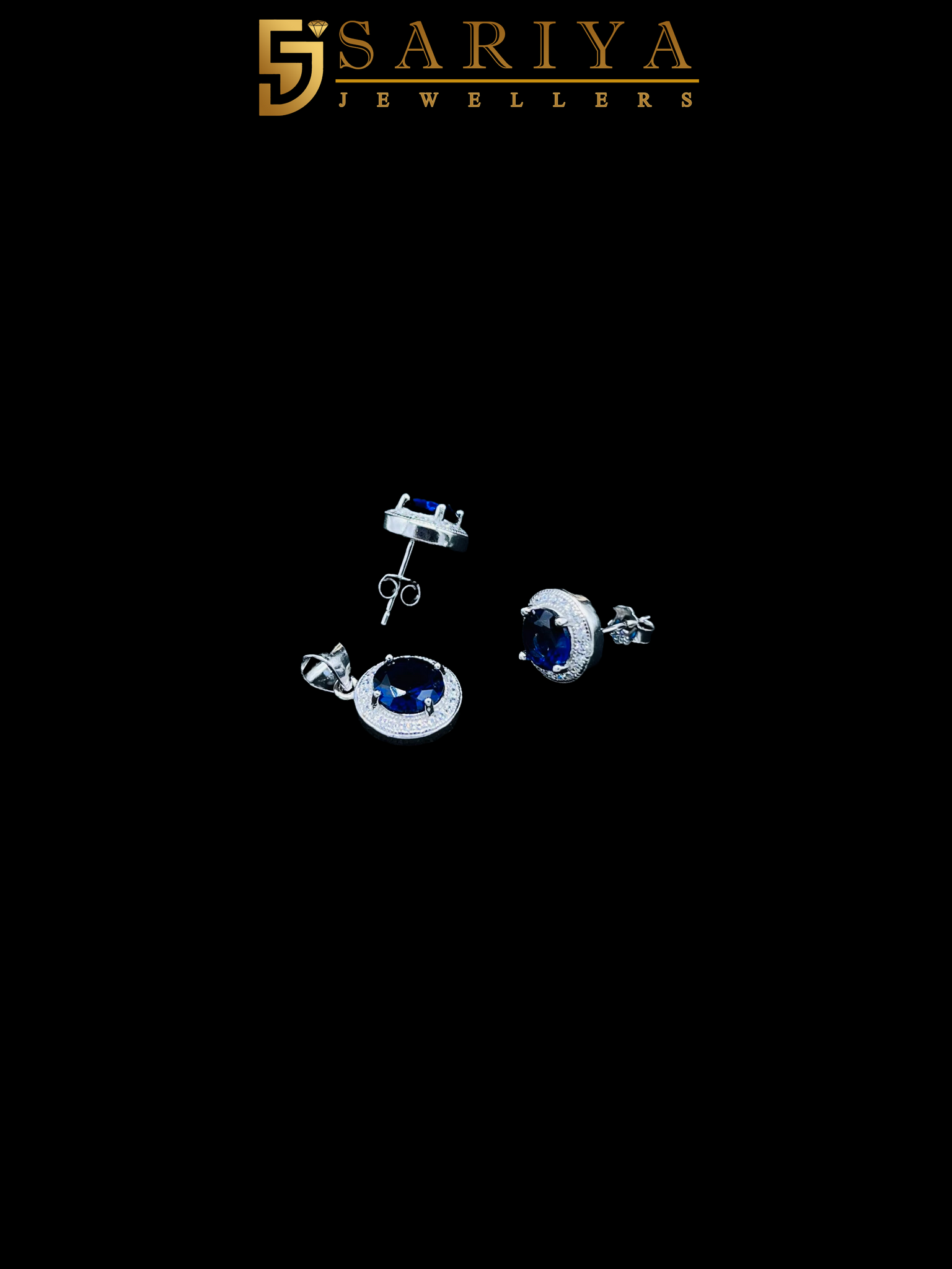 925 Silver Best Blue Stone Pendant & Earrings Set