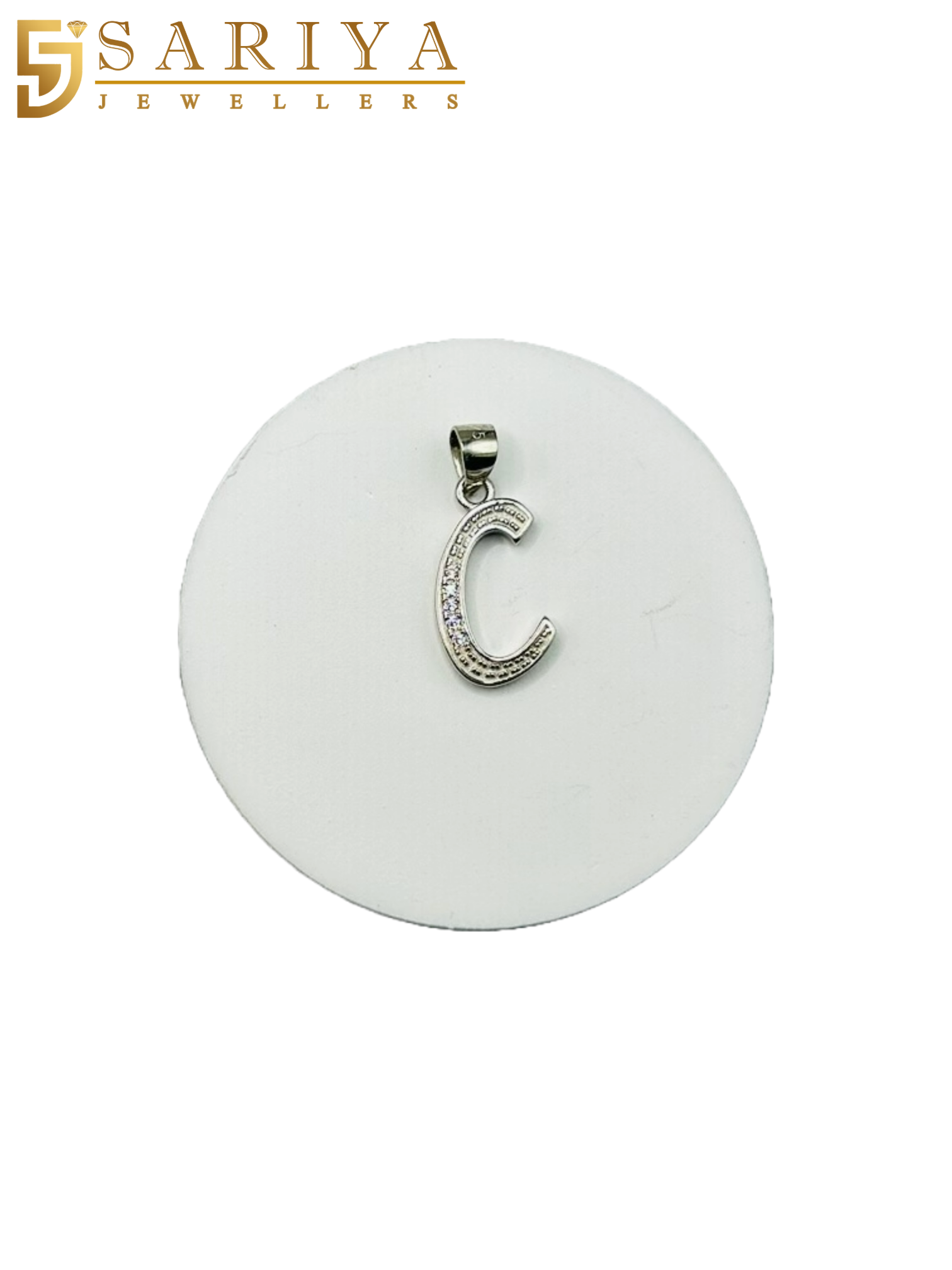 925 Sterling Silver "C" Letter Alphabet Pendant with Cubic Zirconia CZ Stone for Men/Women/Boys/Girls