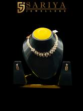 925 sterling silver rose gold necklace and earrings set with leaf design

